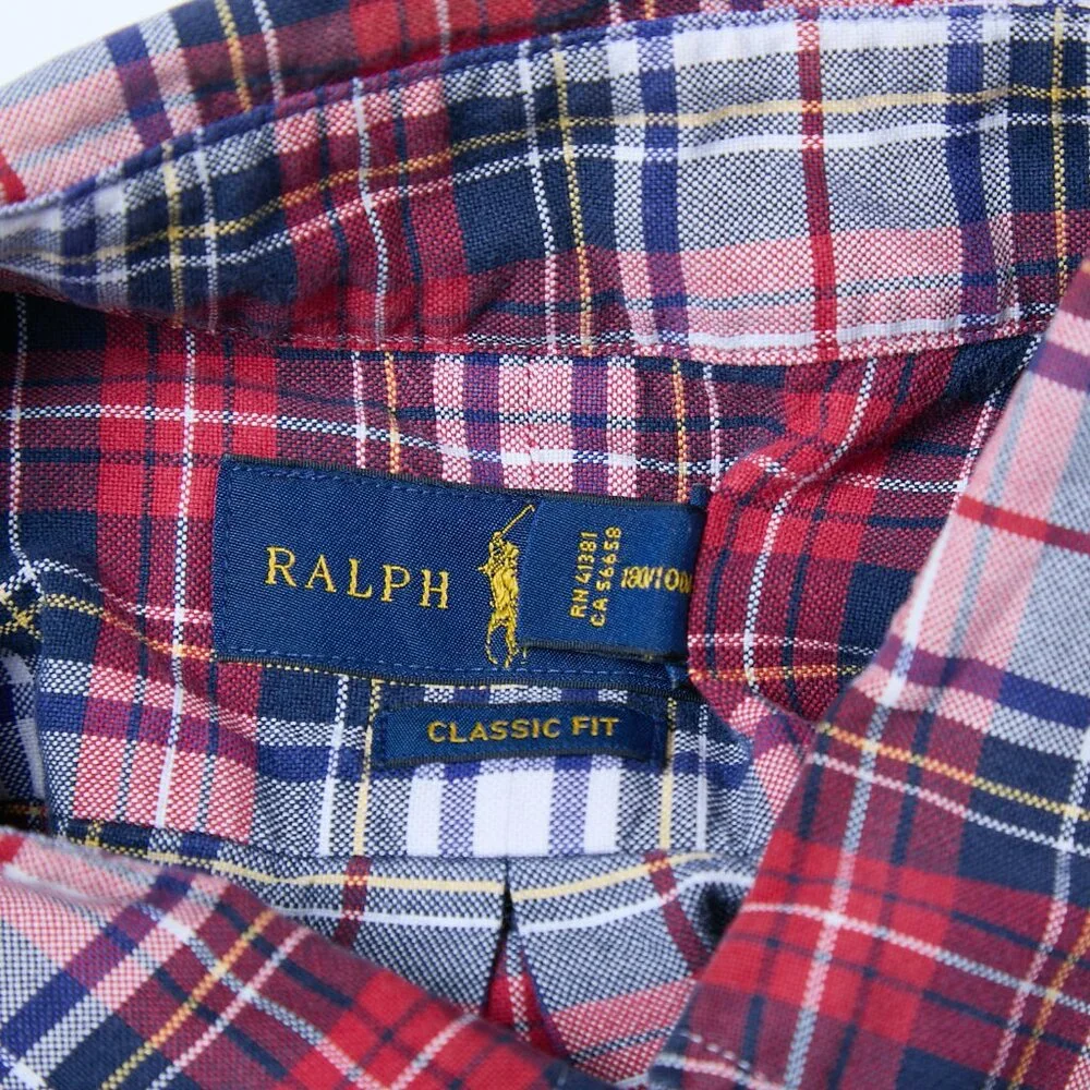 Ralph Lauren Oxford Flesh Pony Classic Fit Long Sleeve Plaid Button Up Shirt L